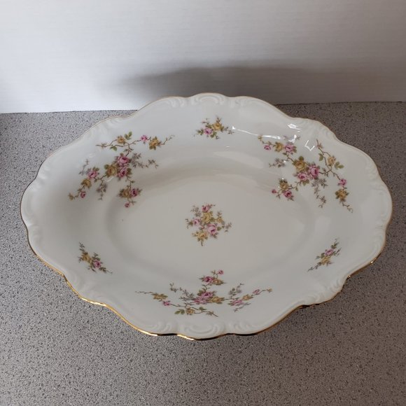 JOHANN HAVILAND Michele Oval Vegetable Bowl Flowers Pink Yellow - Picture 1 of 11